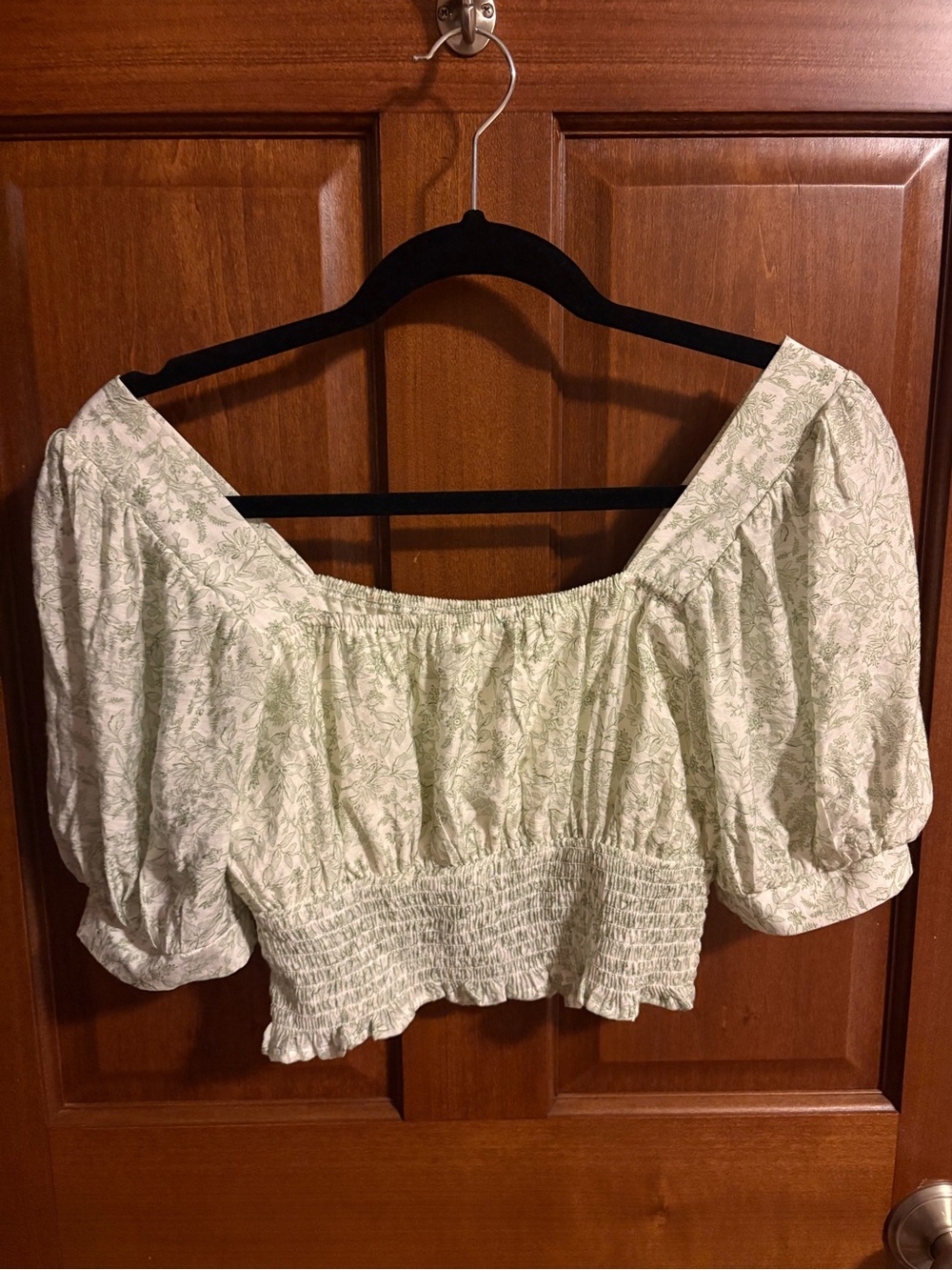Blu Pepper Green Floral Smocked Off-Shoulder Crop Top